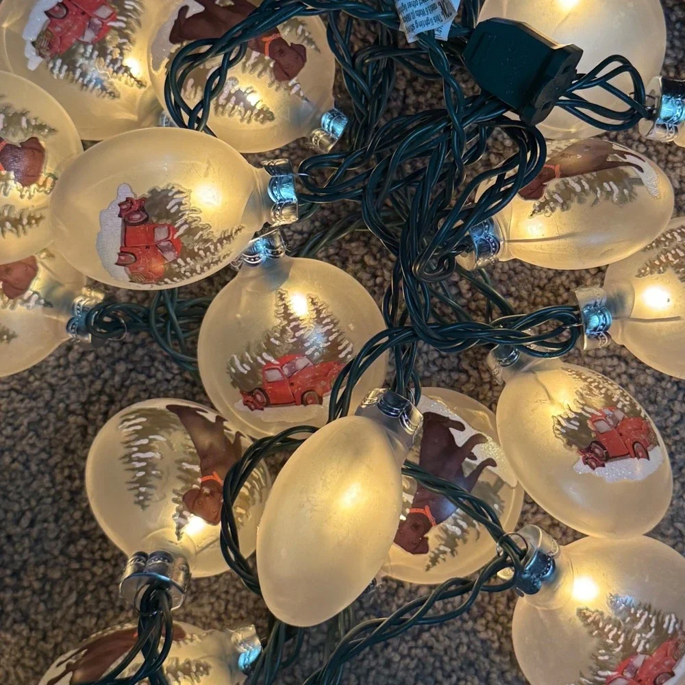 Chocolate Labrador Hand Painted Christmas String Light Red Truck Cardinal Tested